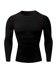 Men's Solid Round Neck Sports Tee, Tight Quick Drying Long Sleeve Crew Neck T-Shirt for Gym Workout Running, Casual Sporty Top for Spring & Fall, Compression Activewear