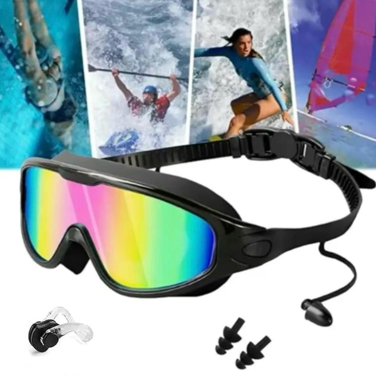 Unisex 2-Pack UV Swimming Goggles, Swimming Accessories for Adults with Anti-Fog, Leak-Proof, Wide View, Comfortable Fit, Waterproof Earplugs & Nose Clip, Suitable for Outdoor Water Sports