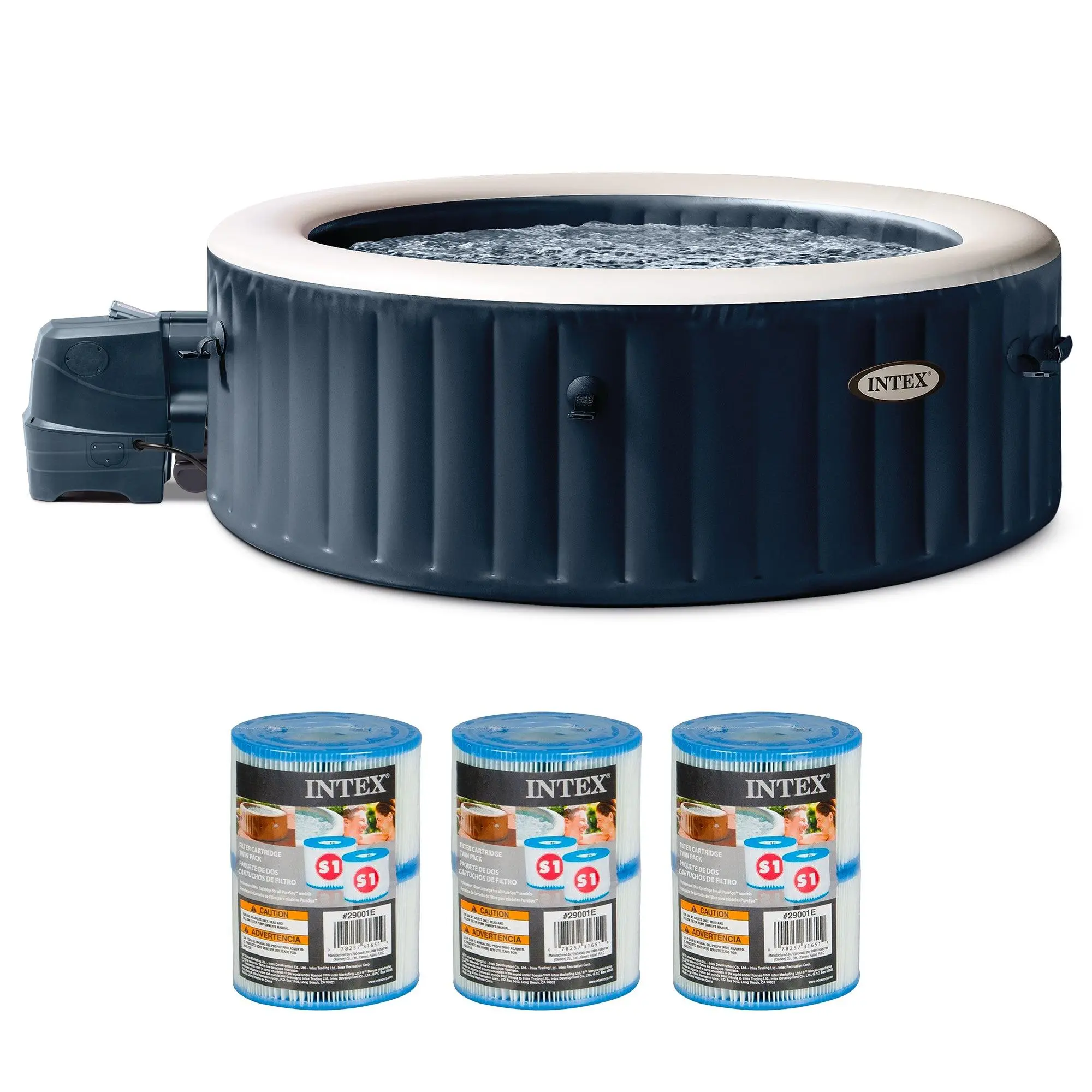 Intex PureSpa Plus Inflatable Bubble Jet Hot Tub & Replacement Filters (6 Pack)
