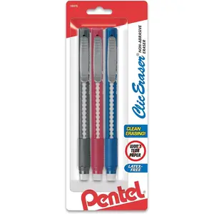 Pentel Clic Retractable Eraser with Grip - Latex-Free White Refill for Sharplet-2, Client Pencil, Sensi-Grip 120, Sharp, Graph Gear Series - 3 Pack