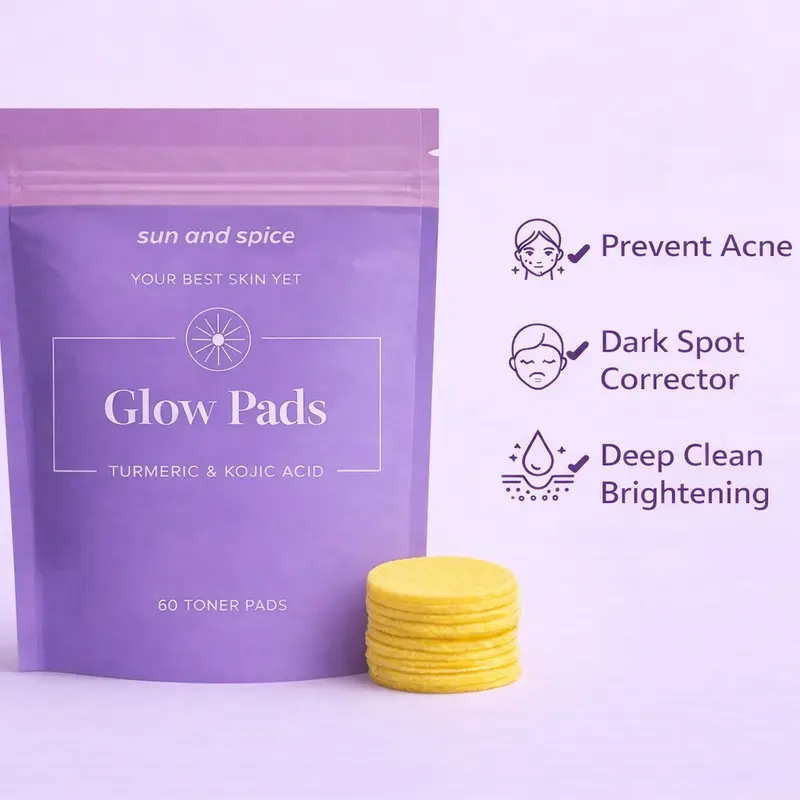Turmeric Toner Pads (60) Skincare for hyperpigmentation, acne scars, fine lines, age spots, red marks, sun spots, jowls