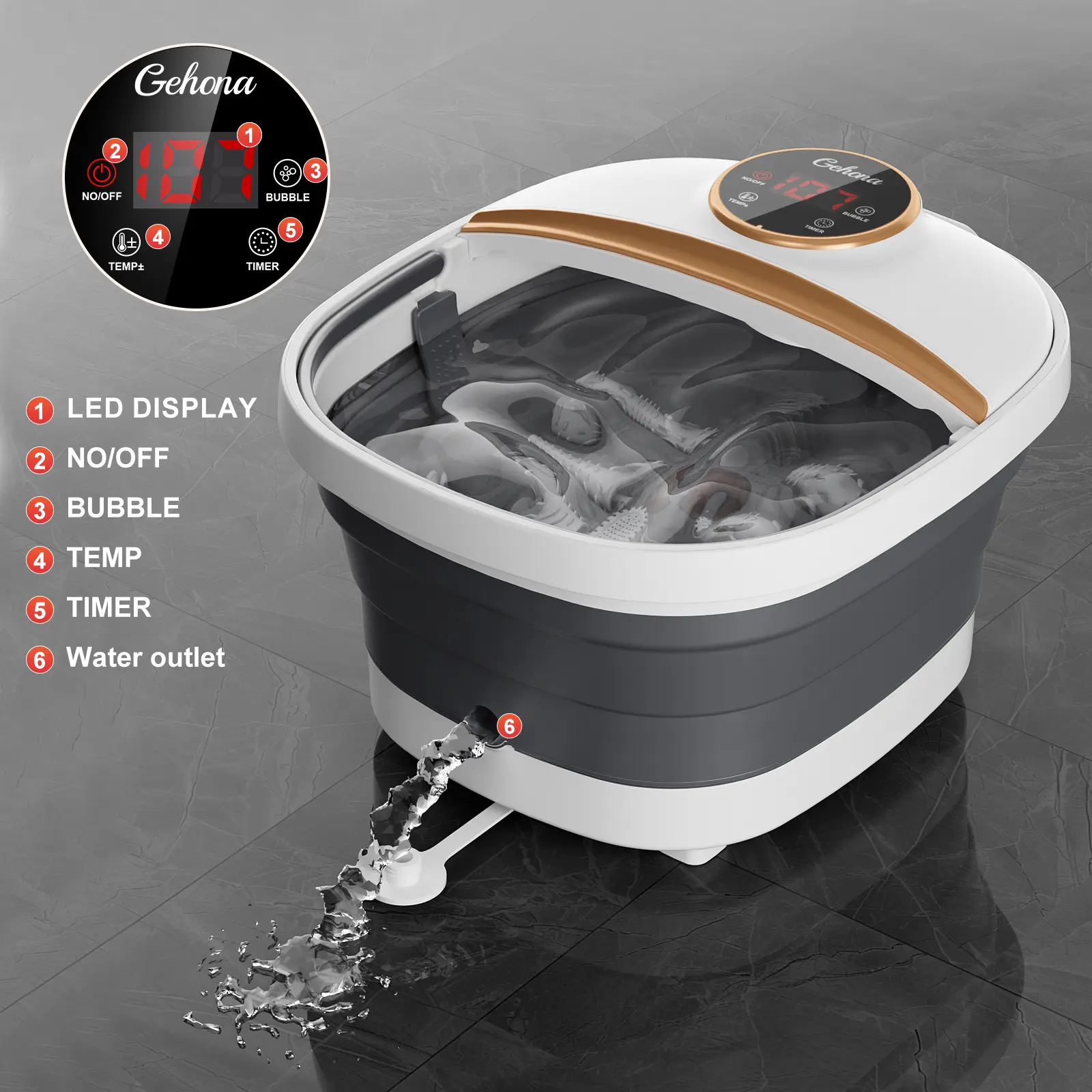 Bañera De Hidromasaje Plegable Para Pies Con Calor, Masajead Small and exquisite, easy to fold, does not take up space, Collapsible Foot Bath, Rubber