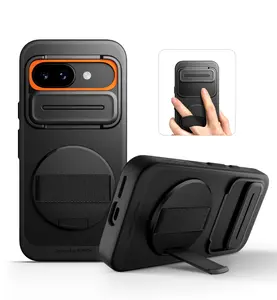 SURITCH for Google Pixel 9a, 9/9 Pro, 9 Pro XL Case with 360° Rotatable Hand Strap Phone Grip Holder & Invisible Kickstand & Slide Camera Cover, Slim Rugged Shockproof Protective Cover for Pixel 9