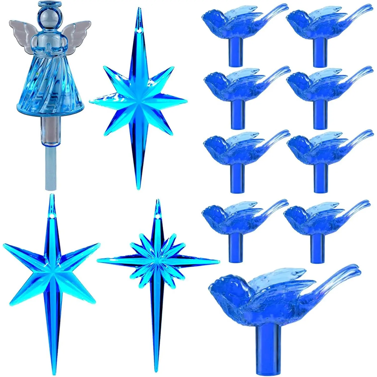 117Pcs Ceramic Christmas Tree Replacement Bulbs with Deep Bluebird, 1 Angel/3 Stars Toppers, Medium Plastic Pegs - Decorative Festive Home Room Ornaments
