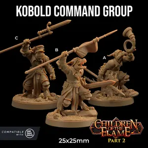 Kobold Command Group Flag Musician Commander| The Dragon Trappers Lodge | 32mm Scale | Miniature TTRPG Mini DnD Dungeons Dragons Wargame