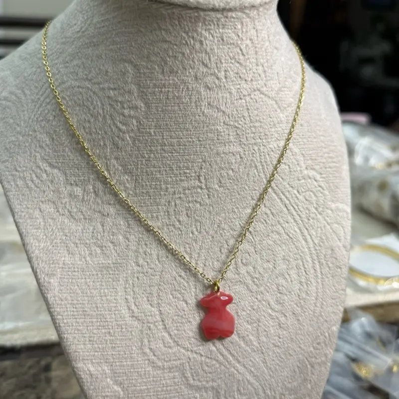 Pink Teddy Bear Pendant Necklace, Cute Dainty Jewelry for Women, Minimalist Fashion Accessory