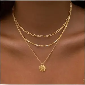 Gold Layered Necklaces for Women Metal Coating Dainty Paperclip Chain Set Adjustable Stackable Trendy Minimalist Jewelry Gift for Her