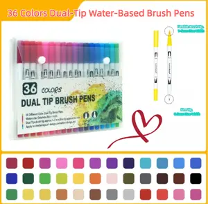 Dual-Tip Water-Based Brush Pens, 0.5mm Fine Liner Tip & 1-5mm Flexible Brush Tip, Non-Toxic Art Markers for Drawing, Sketching, Journaling, Coloring & School Supplies