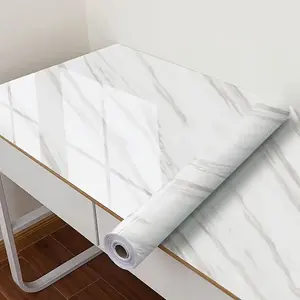 A durable and beautiful roll of[23.62*393.70IN] deep white marble wallpaper, self-adhesive, easily removable, waterproof, durable plastic covering, suitable for kitchen countertops and bathrooms and other multi-scene decor