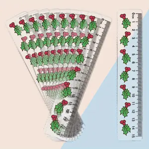 10PCS Christmas Theme Plastic Rulers 15cm, Side Features a Serrated Structure, Transparent, Easy to Read Design, Office Supplies, Precision Measuring, Sleek Appearance, Clear Printing