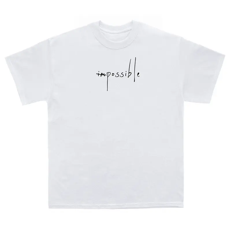 L'ESSENCE Oversized white T-shirt - Impossible long sleeve mens tshirt graphic tees Cotton Fabric Menswear Top  Natural Original Print Streetwear