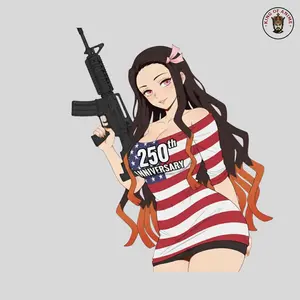 Nezuko Patriot Tactical Rifle Sticker, Bold Vinyl Decal for Laptops, Water Bottles & Cars