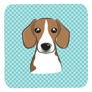 Carolines Treasures  3.5 x 3.5 In. Checkerboard Blue Beagle Foam Coasters- Set Of 4