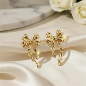[3D Golden Bow Earrings] 3D Golden Bow Earrings | 1 Pair | Fashionable Commuter, Women's Daily Wear, Valentine's Day Gift