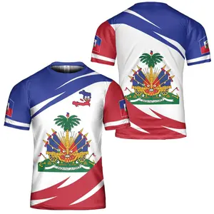 Unisex Haitian Pride T-Shirt, Custom All-Over Print Short-Sleeve Top, Casual Polyester Fabric, Moisture-Wicking Oversize Fit, S-5XL