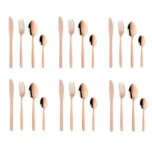 Rose Gold Silverware Set BuyGo 24-Piece Stainless Steel Camping Flatware Dinnerware Set for 6 Hand Polish Dishwasher Safe
