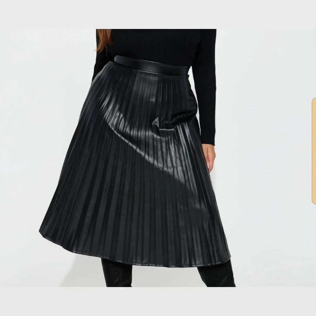 Midi pleated Leather Skirt - Available in Black and brown.