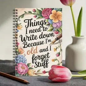 Funny Aging Memory Journal Notebook, Spiral Bound with Floral Vintage Pen, Gift for Seniors, Daily Notes, Diary, To-Do List Organizer, Self Improvement Journal