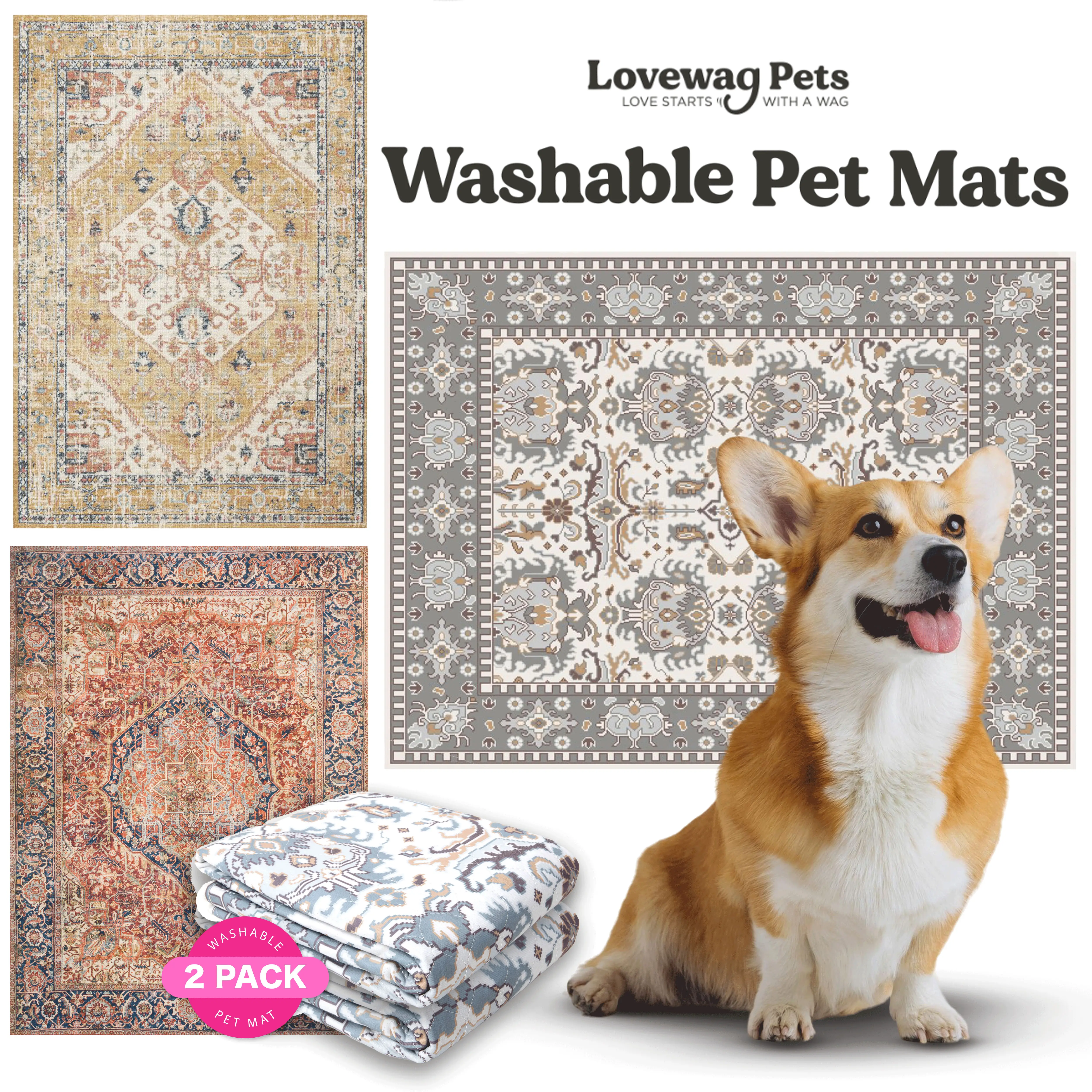 Lovewag Washable Dog Pads Pack of 2 - Eco-Friendly & Leak-Proof Design, Multi-Design Options: Nordic Forst, Rustic Terracotta, Honey Harvest, 16" x 24