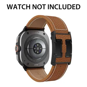 CRAZYGRASS Lychee Leather Strap For Galaxy Watch Magnetic Watch Band For Smartwatch 47mm Designer Replacement Straps for Men Adjustable Strap Wristband Wearable  【 Watch not included 】