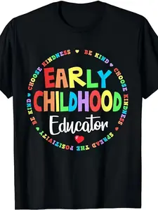Men's Fitted Rainbow Print T-Shirt - Breathable Casual Fabric for Early Childhood Educators, Positive Teachers,summerwins