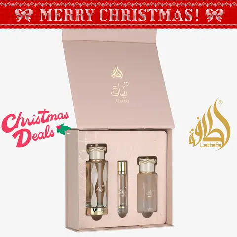 Lattafa Teriaq Fragrance Gift Set - EDP 100ml + Travel Spray 12ml + Hair Mist 50ml