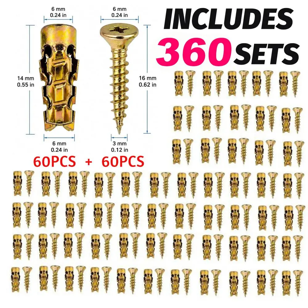 Heavy-Duty Serrated Conical Drywall Anchors & Screws, Punch-Free Simple Installation, Strong Locking Grip for Cabinets, Wall Lamps and Household Decor Fastening Jobs360 Pcs