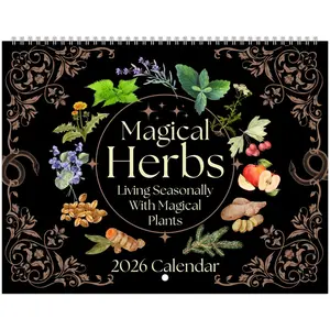 MAGICAL HERBS Calendar 2026 | Seasonal Magic Spells & Rituals | Lunar Moon Phases Astrology Botanical Plant Art  | Witchy Pagan Holiday Gift