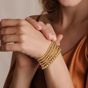 Minimalist Gold Ball Bracelet Set | Elegant Bead Stacking Jewelry | Tarnish Resistant Everyday Wear | Clean Girl Aesthetic Accessories | Gift for Her