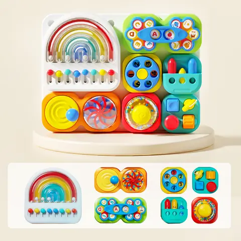ALPHA GROUP Busy Board 3.0 Detachable & Assemblable Kids Toy for Toddlers 1+, Baby-Safe Sorting Stacking & Plugging Toy with 7 Travel Tools, Portable Early Education Learning Activity Board for Fine Motor Skills, Kids Toys
