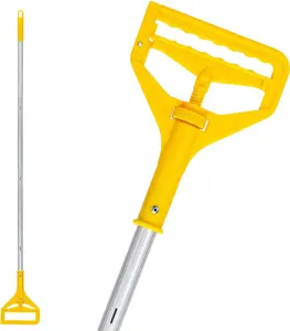 Heavy Duty 60 Inch Commercial Mop Handle, Aluminum Side Gate Mop Stick, Industrial Wet Mop Head Replacement Holder for Floor Cleaning, Yellow