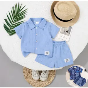Casual Blue Woven Toddler Boy Outfit – Short Sleeve Shirt & Shorts Set for 6m-3y Baby Summer FE-B2603182