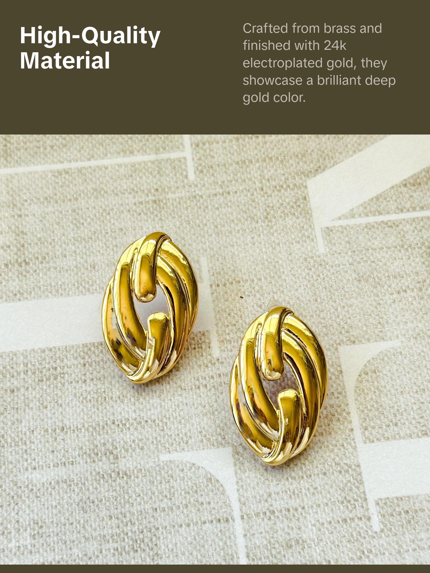 Oval Geometric Earrings - Gold Finish, Twisted Design, Elegant Style, Perfect for Any Occasion