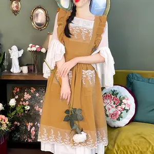 Cotton Ruffle Apron - Vintage Floral Lace, Breathable, Adjustable, Soft, Stylish, Pocket-Equipped for Bakers & Home Kitchen Use