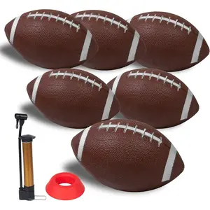 6 Pack 8.3" Inflatable Footballs with Pump and Kicking Tee, Soft Kids Footballs for Playground and Mini Footballs