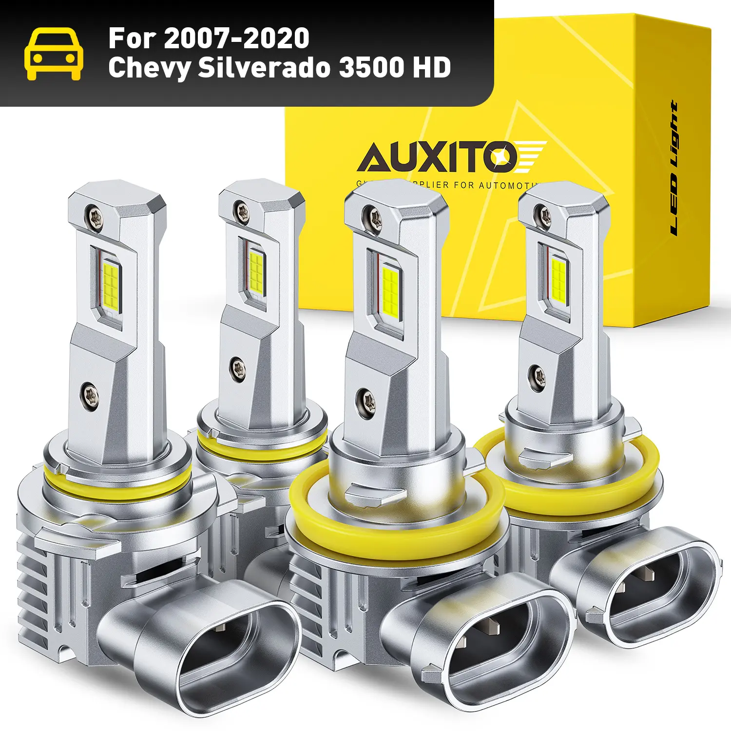 AUXITO 2007-2020 Chevy Silverado 3500 HD -9005 High Beam+H11 Low Beam LED Headlight Bulbs,30000LM 6500K Cool White,60,000Hrs Long Service Life,No error,CANBUS Ready,No Flickering, Plug and Play