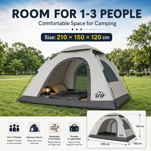 Tent for 1–3 people, silver coating UV protection, breathable so it doesn’t feel stuffy, waterproof rain protection, compact size, ultra-lightweight for outdoor camping, lightweight and convenient tent