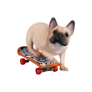 JXK Skateboarding Frenchie Resin Sculpture - Realistic French Bulldog on Skateboard with Dynamic Rolling Pose, Handcrafted Collectible for Dog Lovers and Sports Enthusiasts