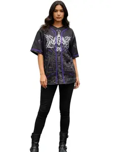 Dark Gothic Skull Baseball Jersey Purple & Black Sublimation Print Short Sleeve Shirt Streetwear Trend for Casual Outings