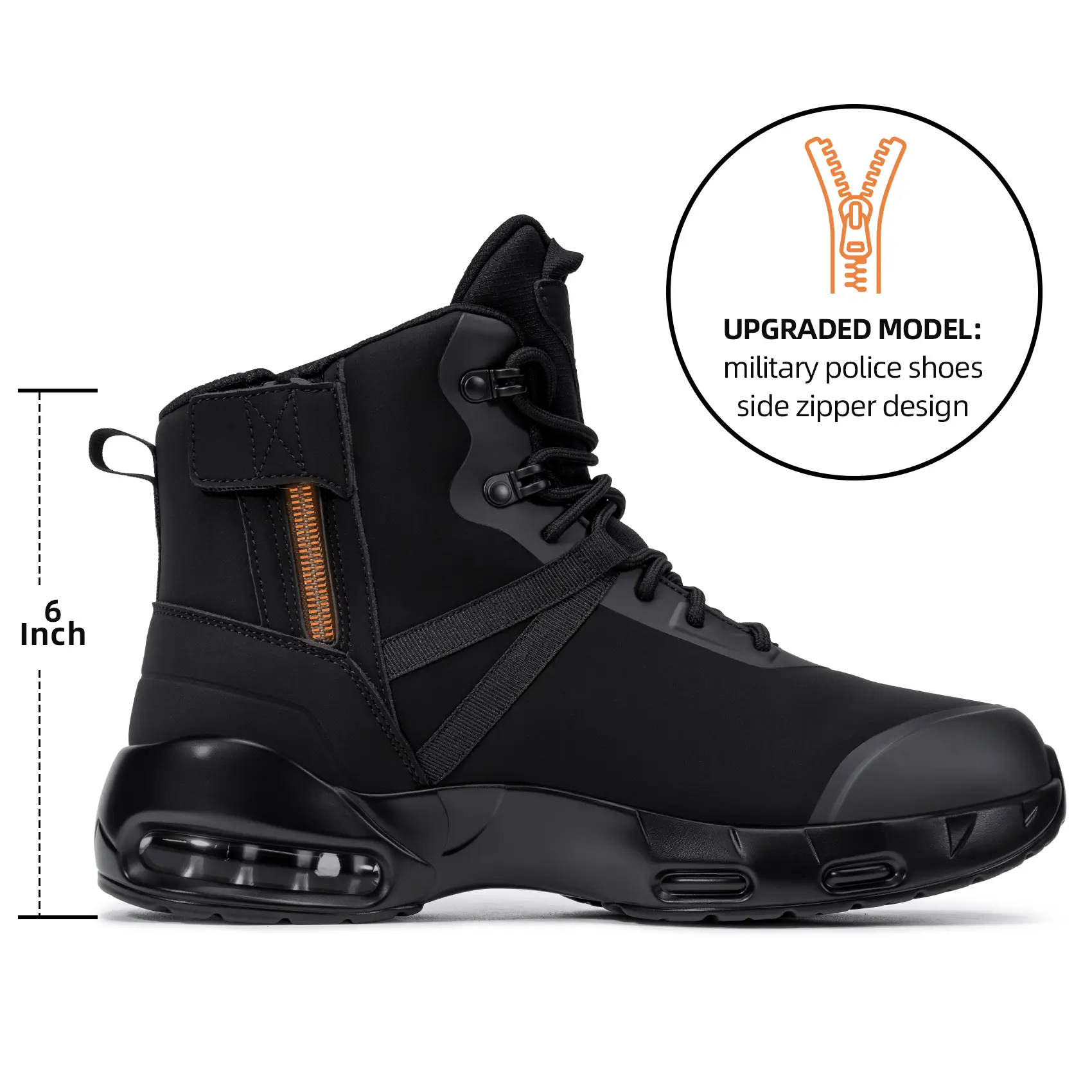 【BackToSchool】Unisex Basic 6-In Synthetic Round Toe Tactical Work Boots, Side Zipper, Waterproof, Breathable, Dustproof, SRC Slip-Resistant PU Sole, Shock-Absorbing Air Cushion Ankle Support, All-Seasons Duty Wear for EMT Work