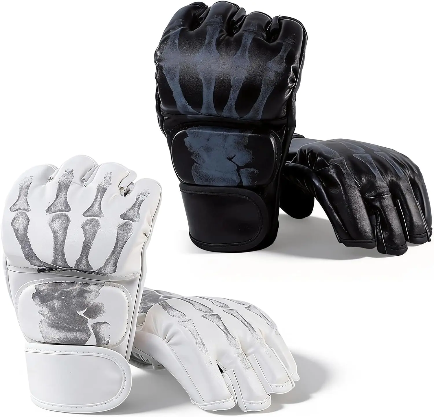 2 Pairs Boxing Gloves, Durable PU Leather Half Mitts for Unisex Adults, Breathable Hollow Palm with Adjustable Wrist Support for Sparring & Kickboxing, Adult Fit, 24Cm, Anti Sweating, Set, Wear-Resistant, Boxing Training Gloves, Muay Thai Training Gloves