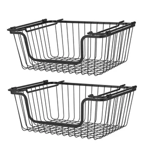 360 stand Open Front Stackable Metal Wire Storage Basket 2-Piece Sets, 5.25x10.25x14.17in Black Organiser for Pantry, Large Appliance Parts & Accessories, Two Piece Sets