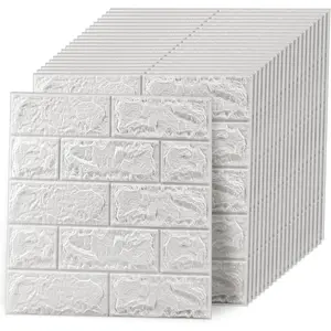 3D Wall Panels Peel and Stick, 43.5 Sq Ft White Self-Adhesive XPE Foam Stone 3D Wallpaper, Textured Faux Brick Wall Panels for Interior Wall Decor, Home Decoration, 30PCS