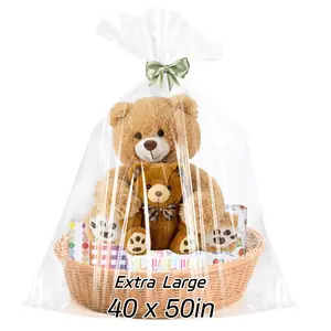 6PCS Extra Large Cellophane Gift Bags 40x50 Inch Clear Cellophane Wrap Storage Bags for Gift Baskets Mothers Day Graduation Gifts Decor Baby Bridal Shower Wedding Party Birthday 2.5 Mil Thick