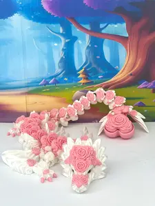 16 Inches Rose Dragon with Heart Clicker Tail or Heart Clicker, 3D Printed Articulated White and Pink Dragon, Stress Relief Fidget Toy - CLICKROSE-Large-WP
