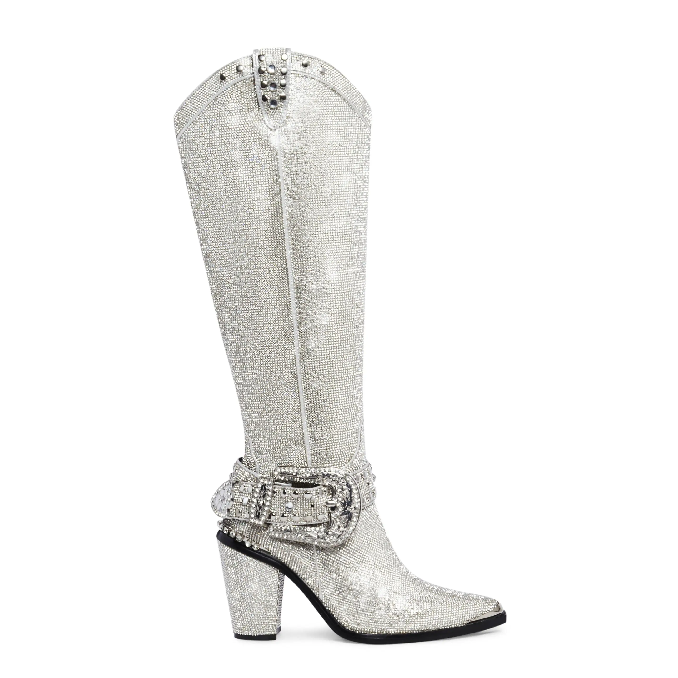 Sharp Sheriff Shine Knee High Boots - Silver Sharp Sheriff Shine Knee High Boots - Silver