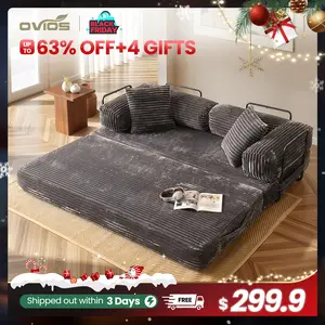 【Jumpstart Sale】Ovios 81" Convertible Boneless Sofa Bed, Fold Out Loveseat Sleeper Couch with Pillow, 4 in 1 Modular Cloud Corduroy Folding Queen Bed Floor Mattress, Lazy Chair for Living Room Bedroom