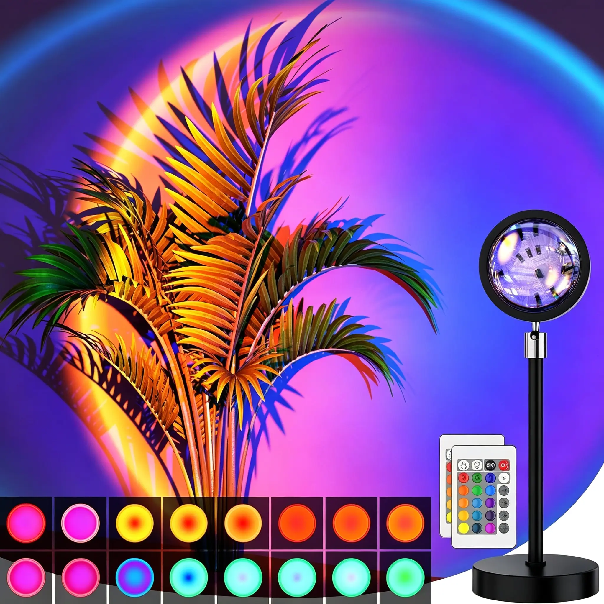 Sunset Lamp Projector with Remote ， Multicolor Night Light 360° Rotation Led Rainbow Lights, Multiple Modes Setting for Photography/Party/Home/Bedroom Decor, Christmas Gift for Women