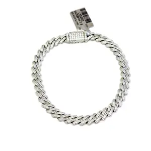 Women's / Men’s Sterling Silver Bracelet with Moissanite Stones - Monaco Link Design 7mm and 8” long.