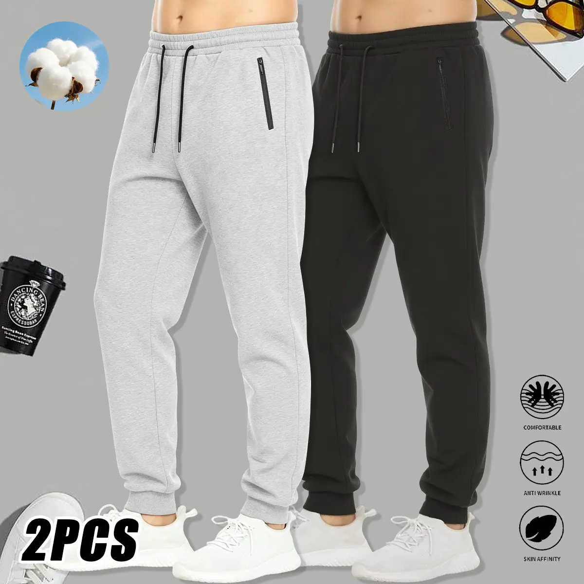 Men’s casual athletic long pants, solid color, cotton fabric, suitable for everyday wear, leisure activities, and jogging; men’s bottoms, men’s long pants, menswear